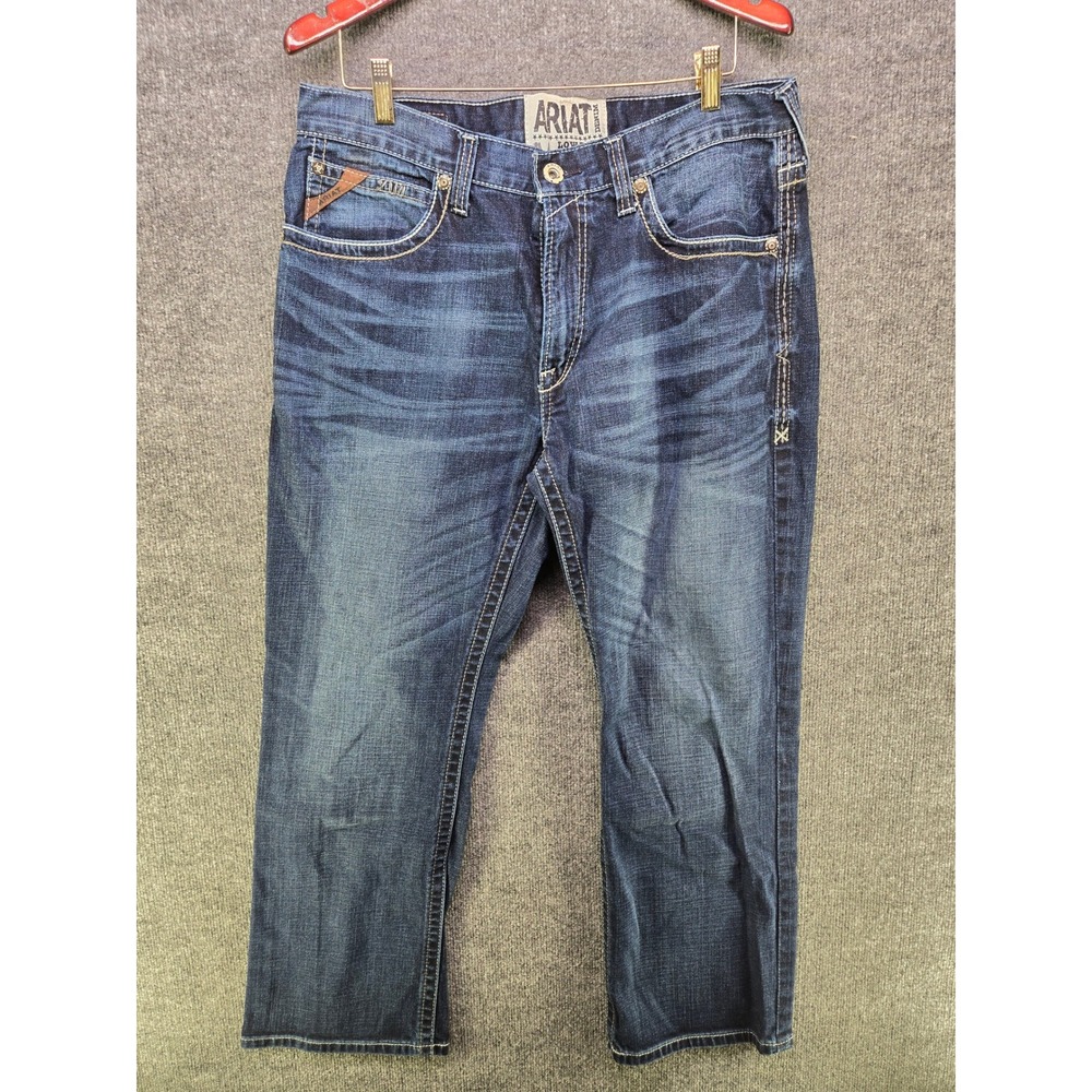 Ariat M4 Low Rise Boot Cut Jeans Mens 35x30 Dark Wash Western Denim Heavy Stitch